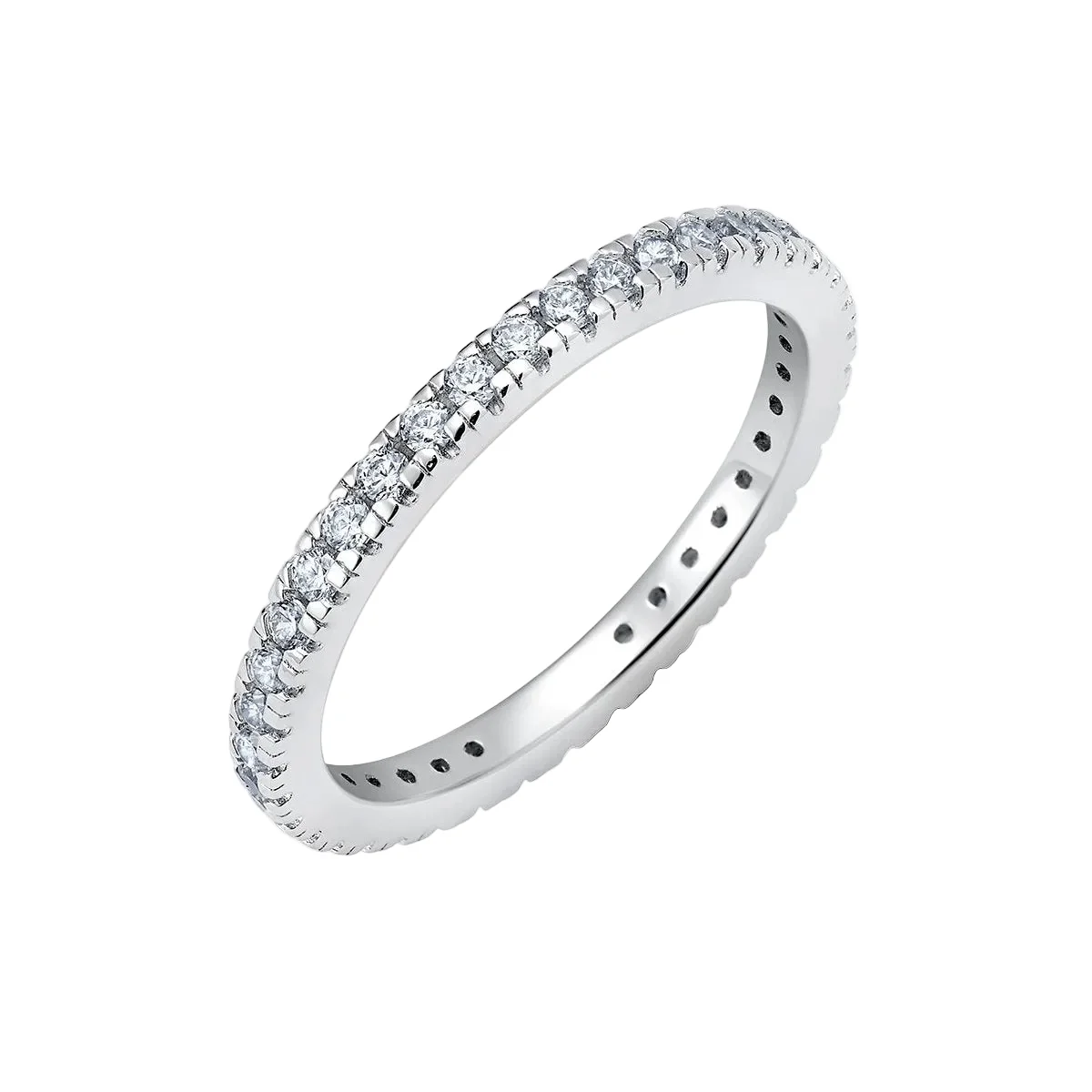 Crislu Women's Cubic Zirconia Step Cut Eternity Band in Platinum-Plating over Sterling Silver - Size 6