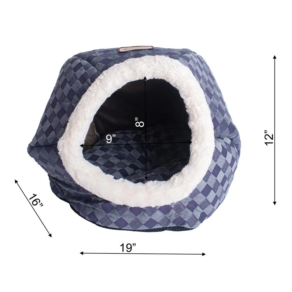 Cuddle Cave Cat Bed C44 For Cats & Puppy Dogs, Blue Checkered - Image 10