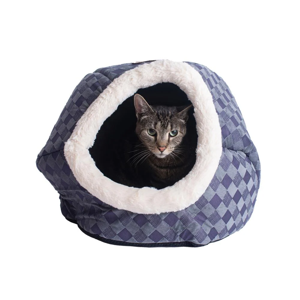 Cuddle Cave Cat Bed C44 For Cats & Puppy Dogs, Blue Checkered - Image 16