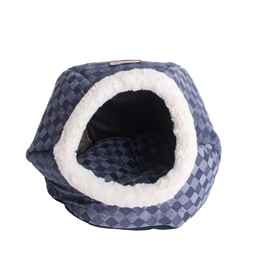 Cuddle Cave Cat Bed C44 For Cats & Puppy Dogs, Blue Checkered - Image 2