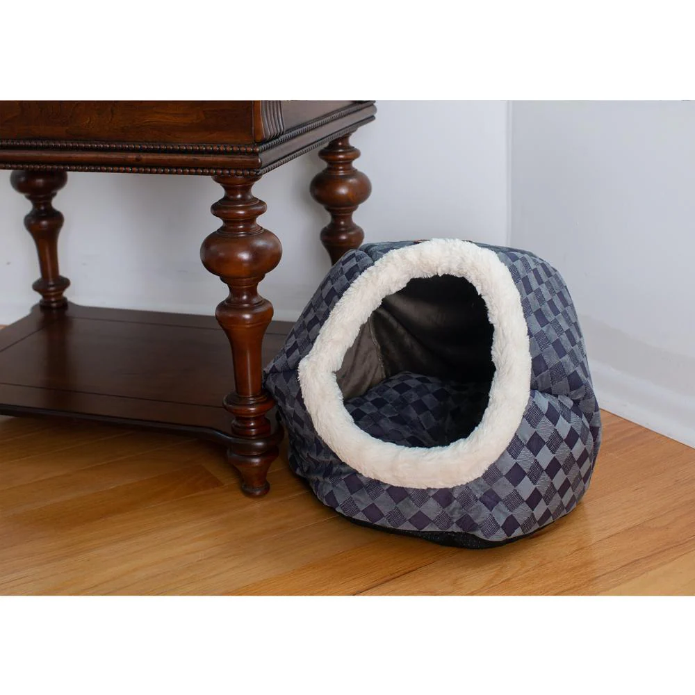 Cuddle Cave Cat Bed C44 For Cats & Puppy Dogs, Blue Checkered - Image 20