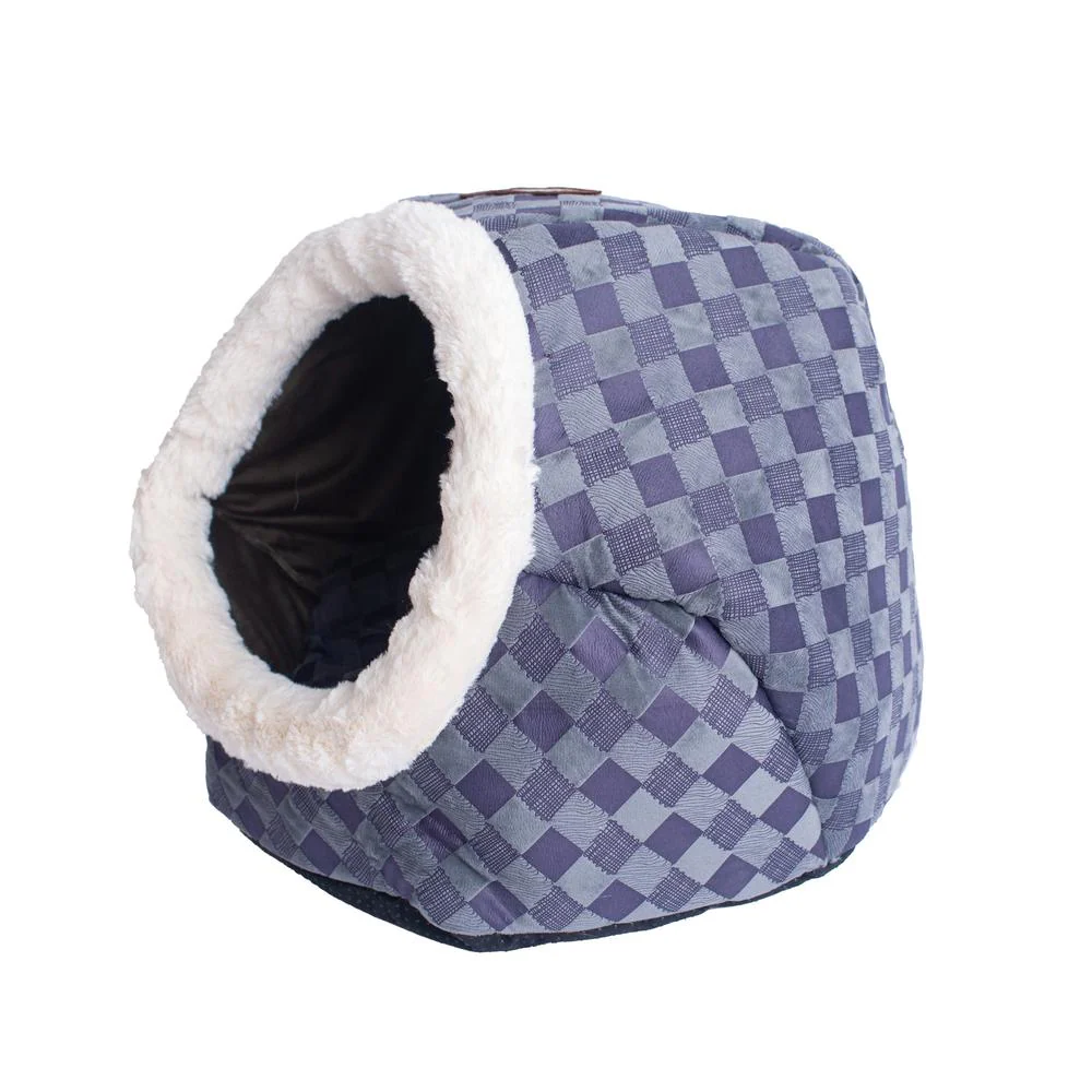 Cuddle Cave Cat Bed C44 For Cats & Puppy Dogs, Blue Checkered - Image 9