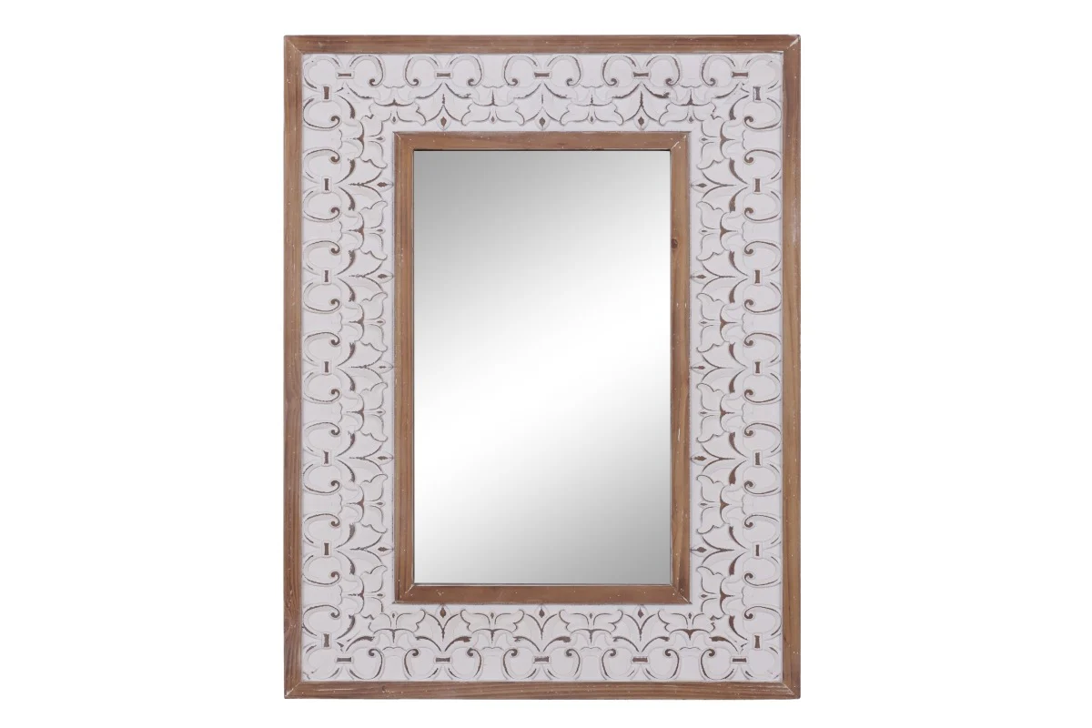 Decmode Rectangular White & Natural Wood Wall Mirror