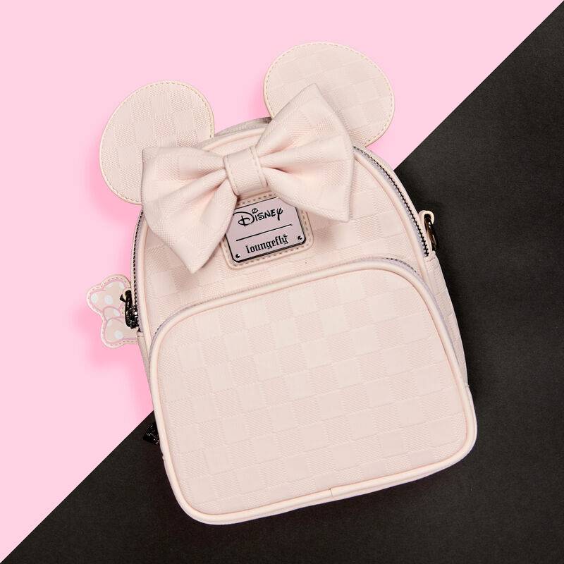 Disney Minnie Mouse Checkered Texture Convertible Mini Backpack and Crossbody Bag - Pink - Image 4