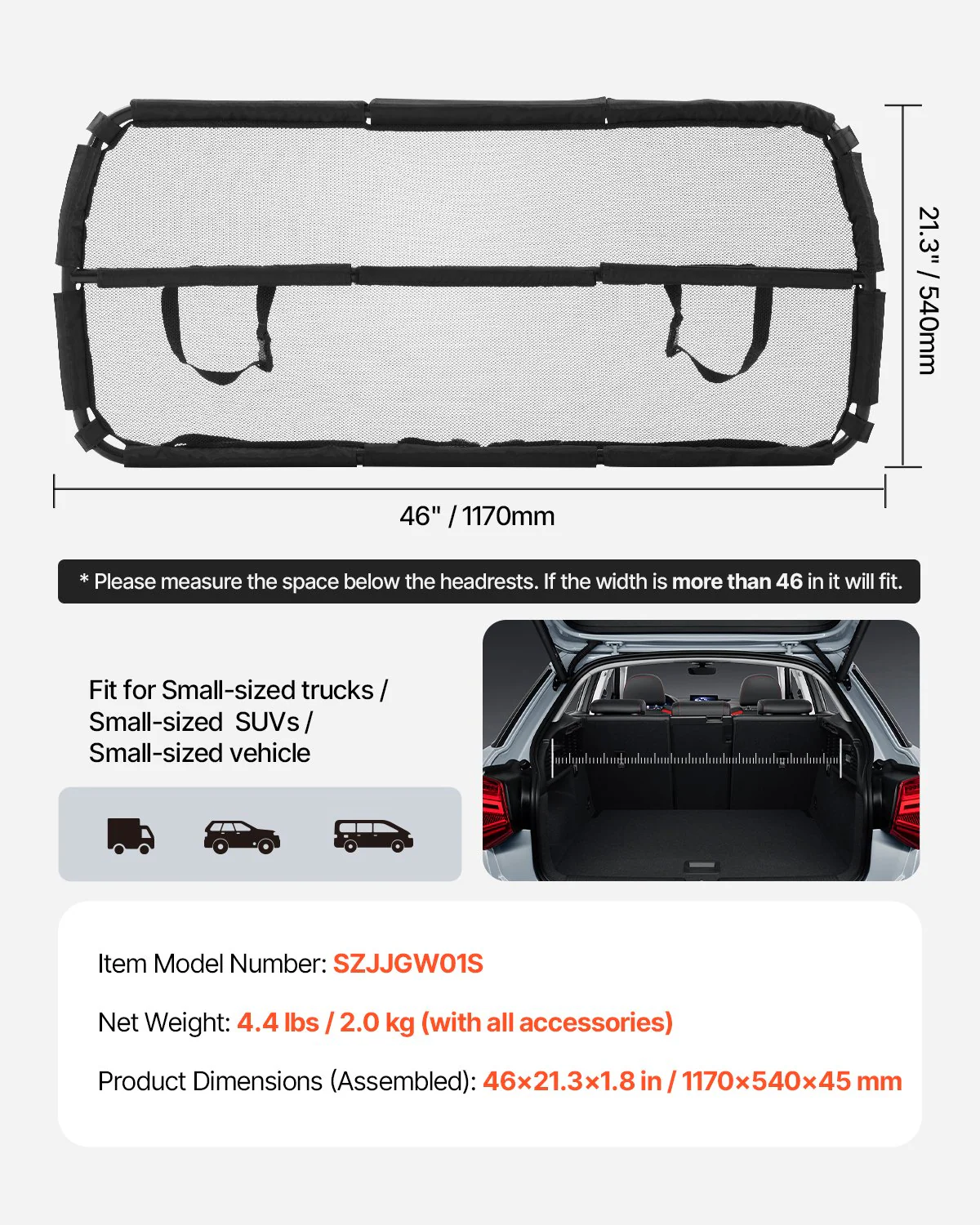 Dog Car Barrier 46" Wide Car Divider for Cargo Area Vehicle Pet Barrier - Image 6