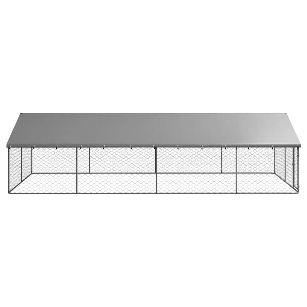 Dog Kennel Silver Galvanized Steel Large Dog Kennel Rectangular - Image 2