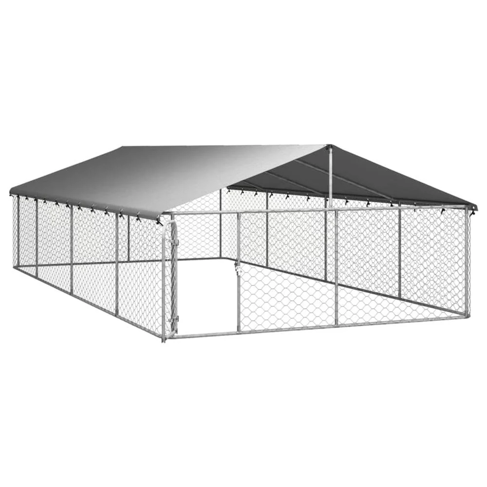 Dog Kennel Silver Galvanized Steel Large Dog Kennel Rectangular - Image 3