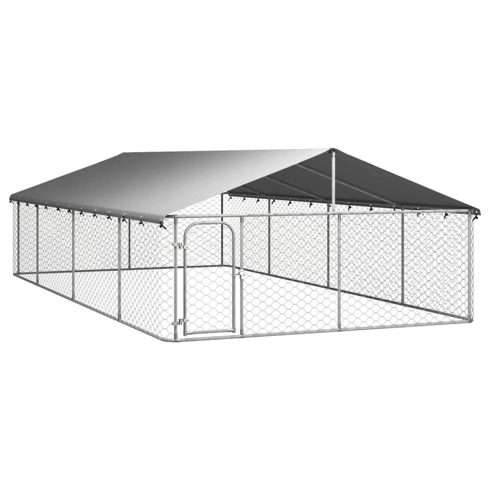 Dog Kennel Silver Galvanized Steel Large Dog Kennel Rectangular - Image 7