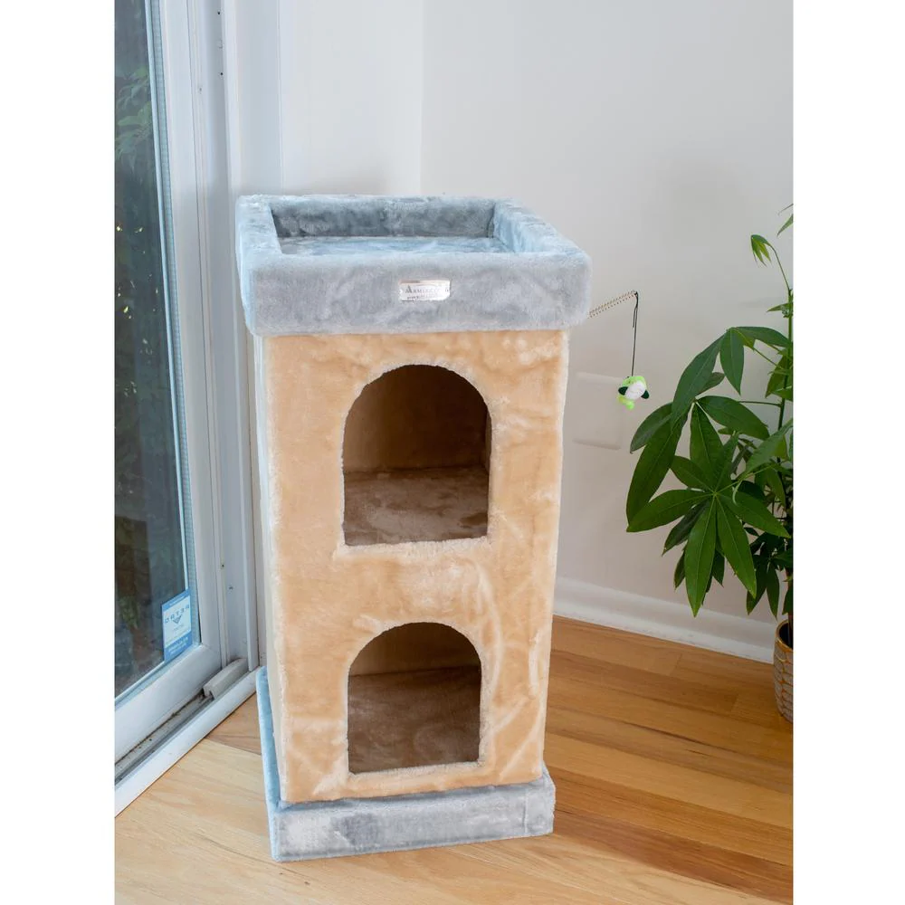 Double Condo Real Wood Cat House With Sratching Carpet For Cats, Kitty Enjoyment - Image 10