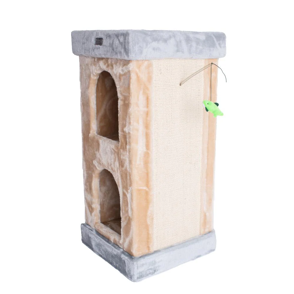 Double Condo Real Wood Cat House With Sratching Carpet For Cats, Kitty Enjoyment - Image 2