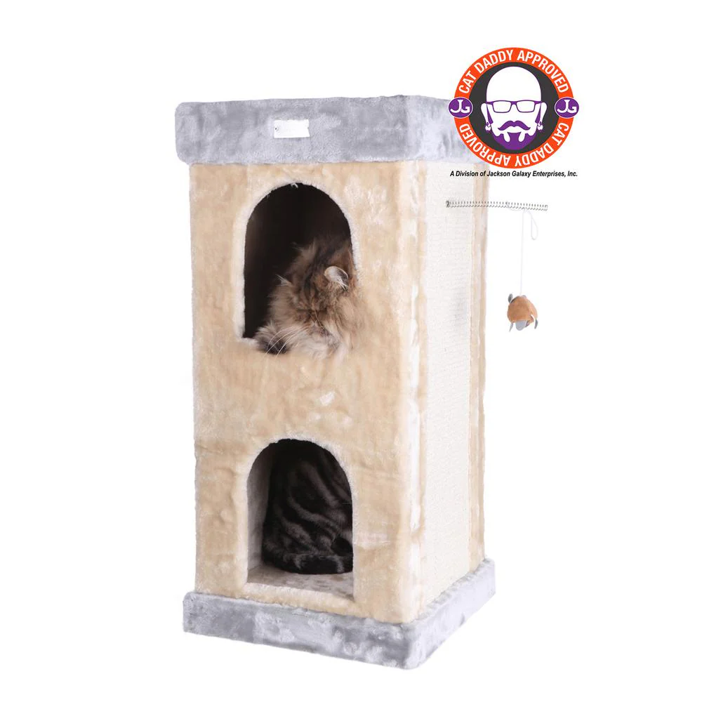 Double Condo Real Wood Cat House With Sratching Carpet For Cats, Kitty Enjoyment - Image 7