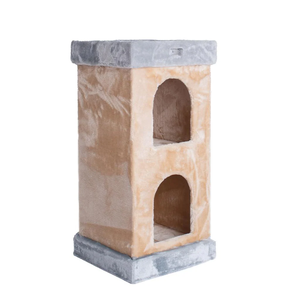 Double Condo Real Wood Cat House With Sratching Carpet For Cats, Kitty Enjoyment - Image 8
