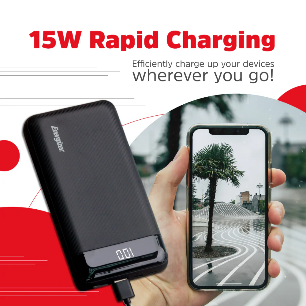 Energizer UE30068 15W Fast Charging Power Bank with USB-C & Dual USB-A - Black - Image 6