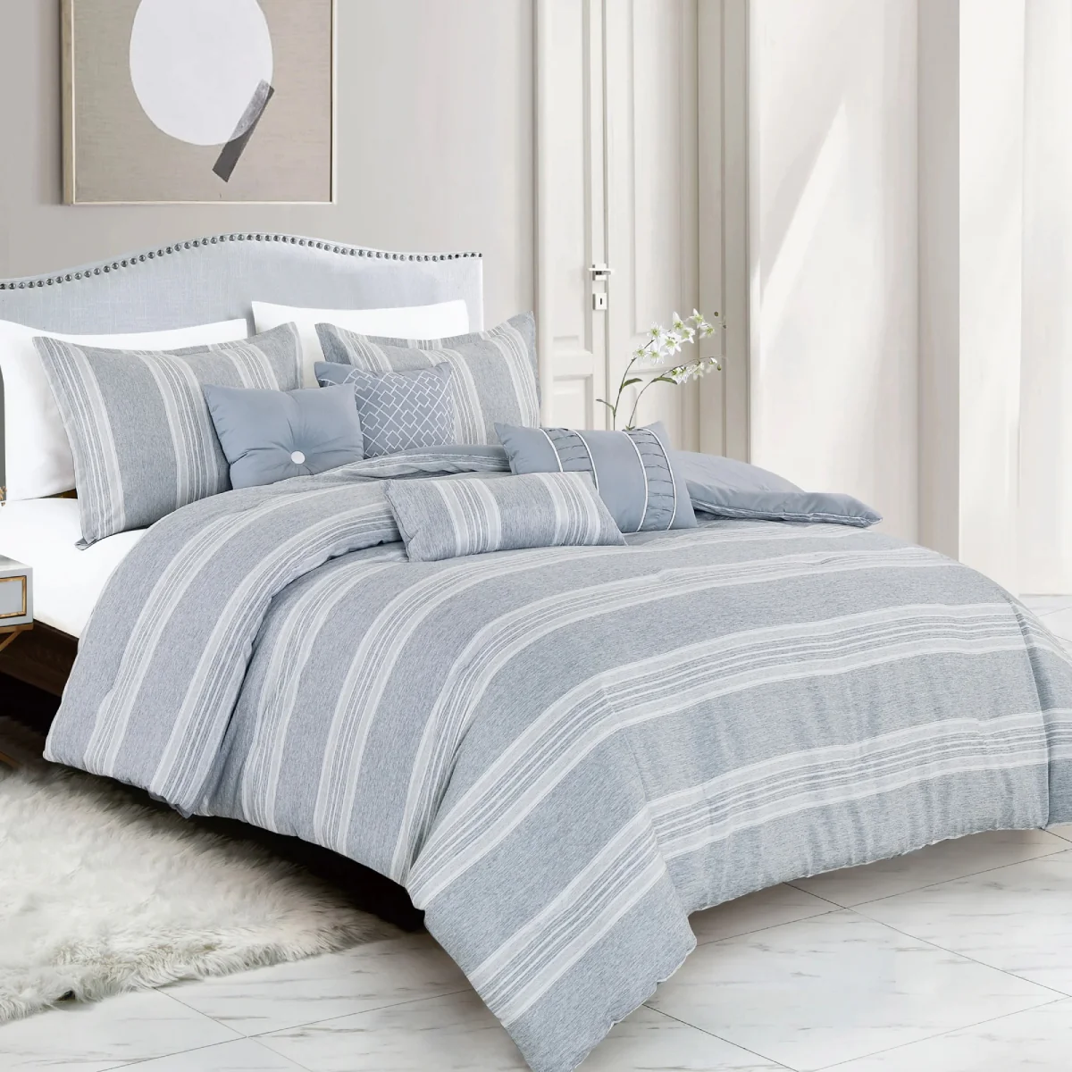 ESCA Aurora Queen Size Comforter Set (7-Pieces) - Gray - Image 5