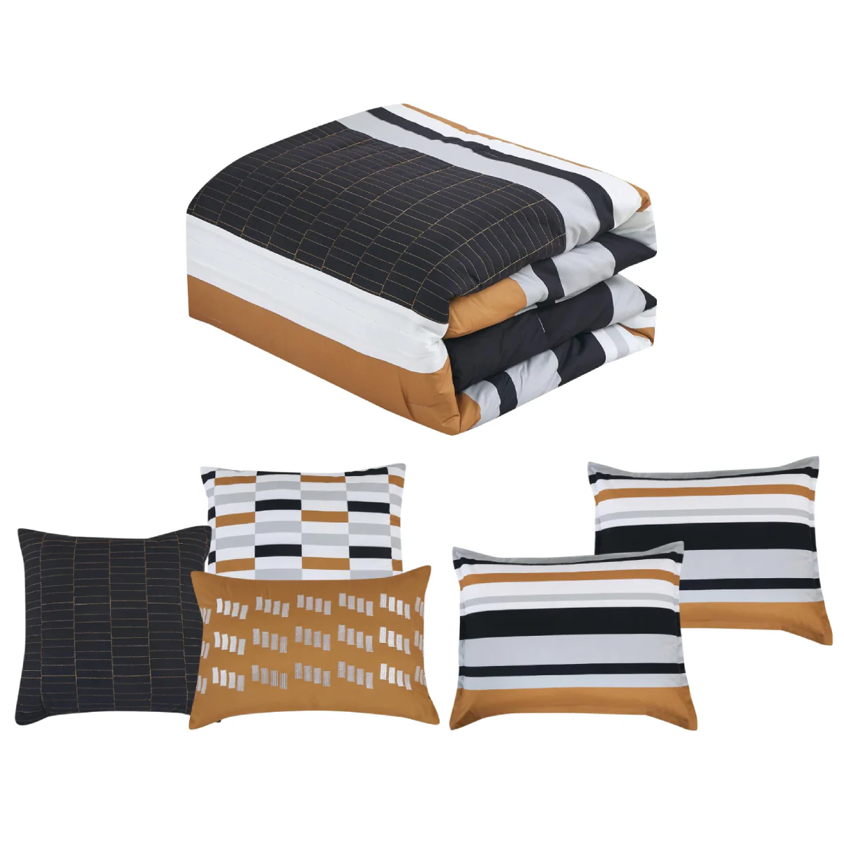 ESCA Keawe Comforter Set (6-Piece) - Black/Orange - Image 6