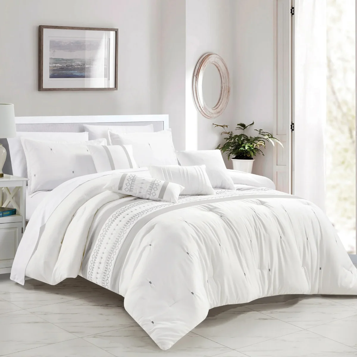 ESCA Kriti King Size Comforter Set (7- Pieces) - White - Image 5