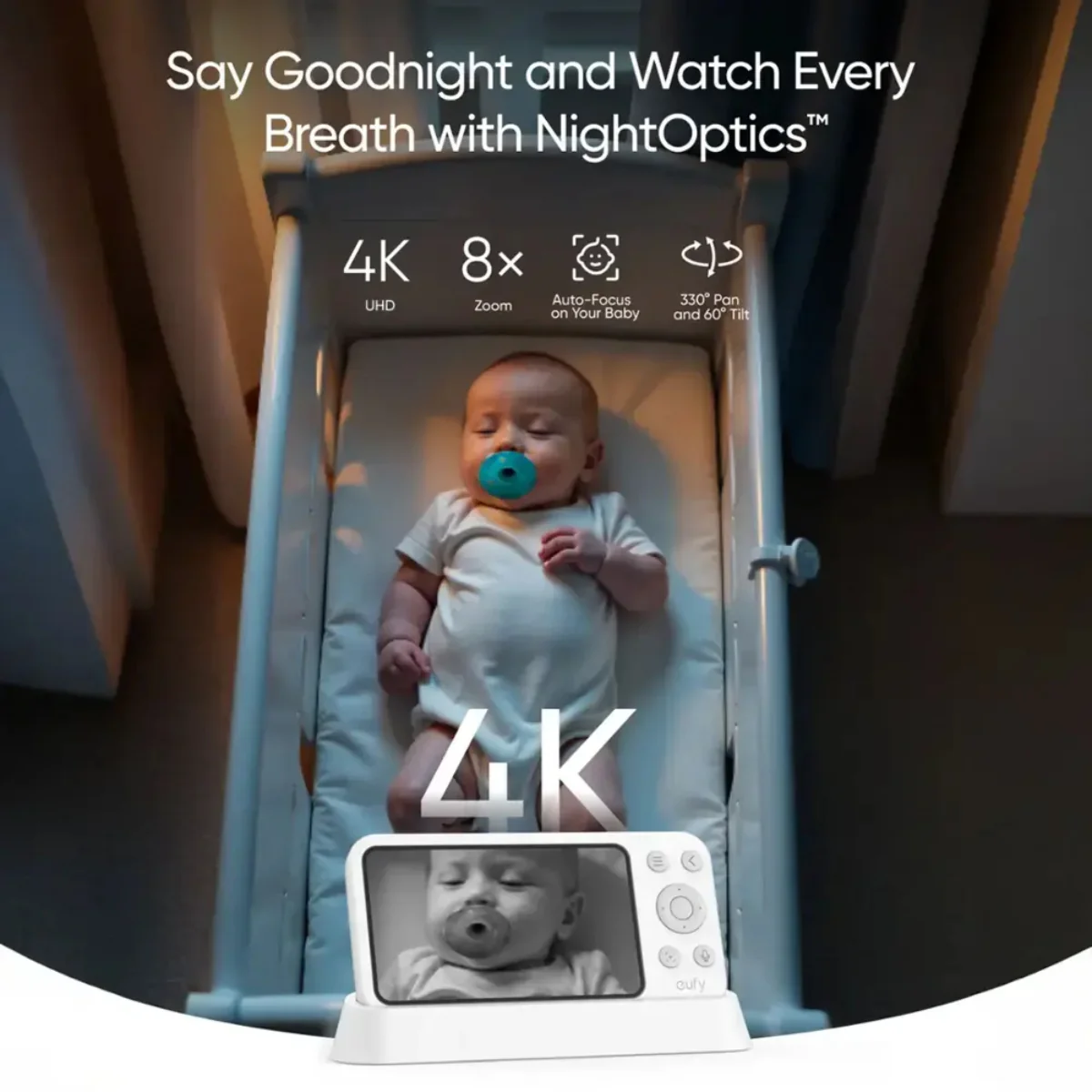 eufy E21 Baby Monitor with 4K Camera and Charging Base - White - Image 11