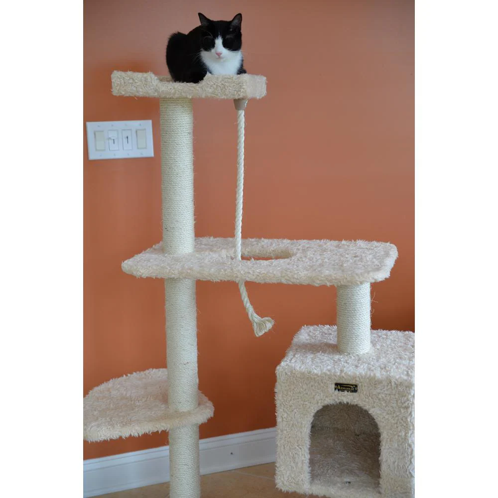 Faux Fur Covered Real Wood Cat Scratch Furniture 57" Beige - Image 16