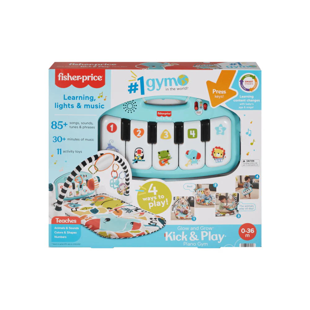 Fisher-Price 4-in-1 Glow and Grow Kick and Play Piano Gym Baby Playmat with Musical Learning Toy - Blue - Image 2