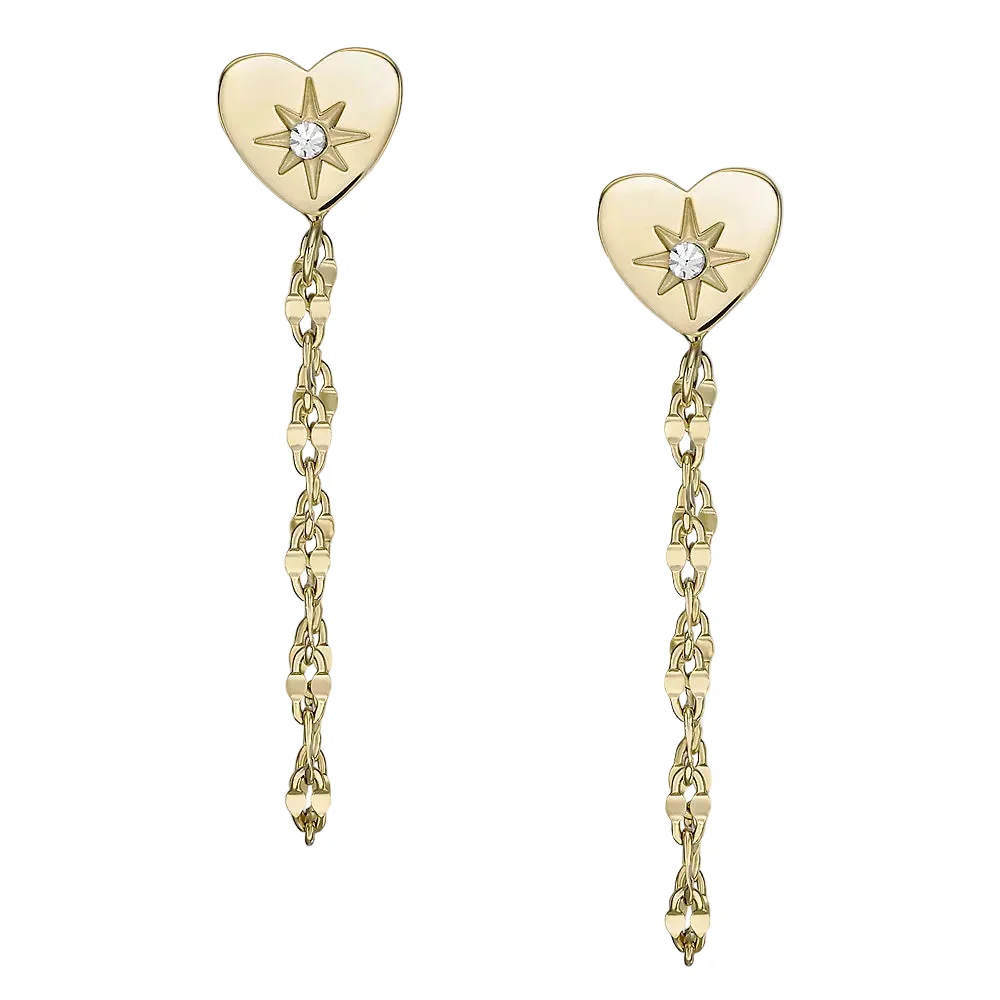 Fossil All Stacked Up Women's Cubic Zirconia Front to Back Earrings in Gold-Plating over Stainless Steel