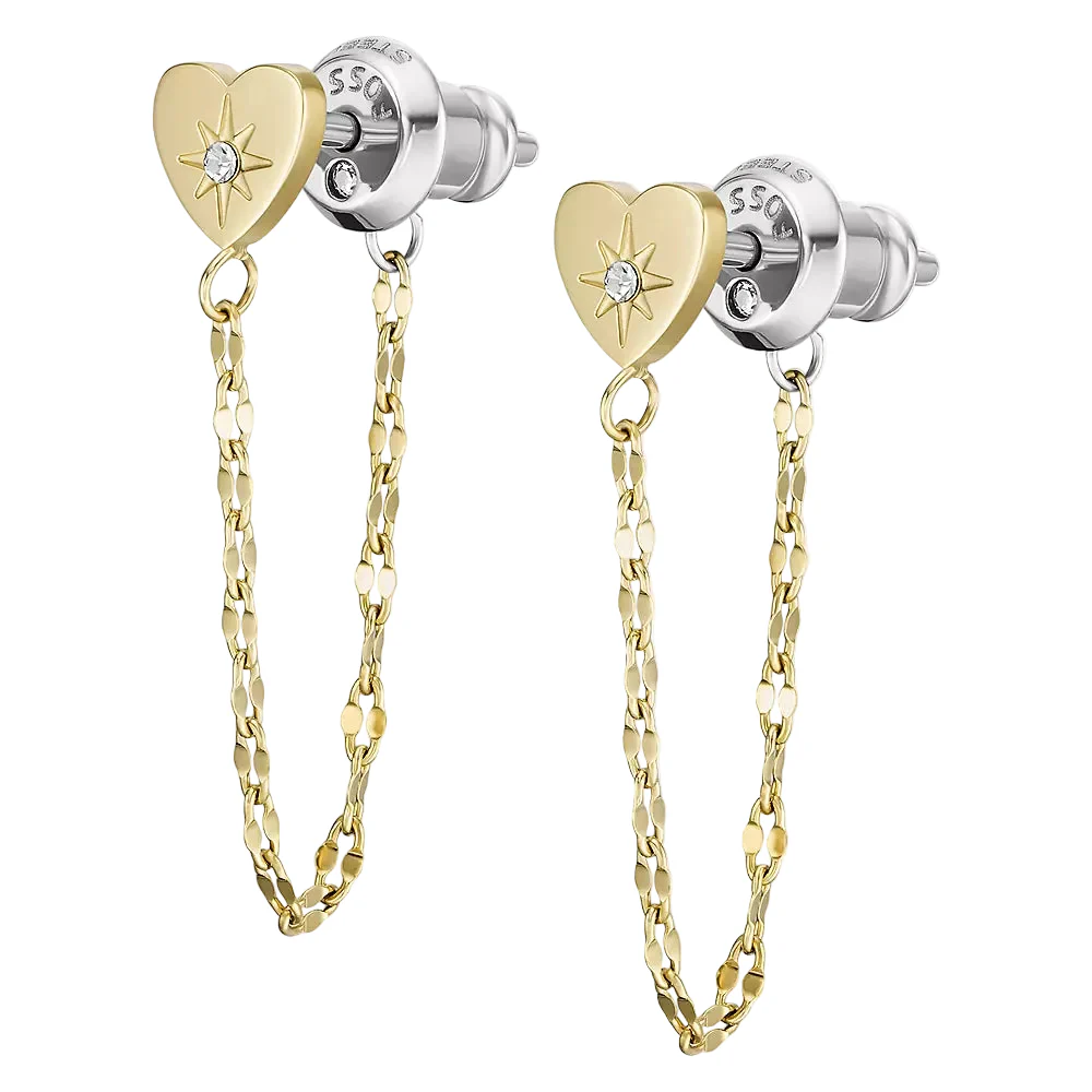 Fossil All Stacked Up Women's Cubic Zirconia Front to Back Earrings in Gold-Plating over Stainless Steel - Image 3