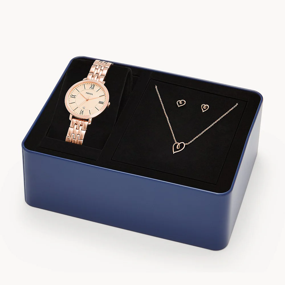 Fossil Jacqueline Women's 36mm Analog Bracelet Watch with Jewelry Set - Rose Gold - Image 4
