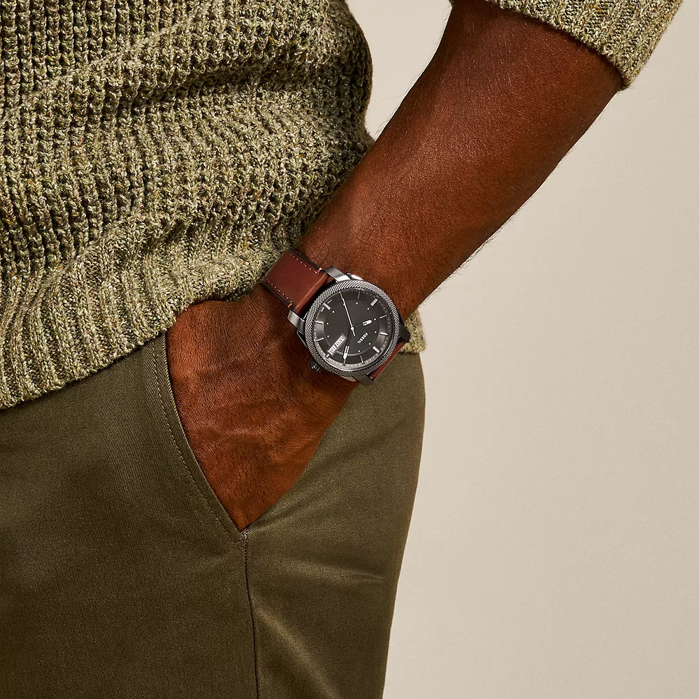 Fossil Machine Men's 42mm Brown Strap Watch - Gray Dial - Image 4