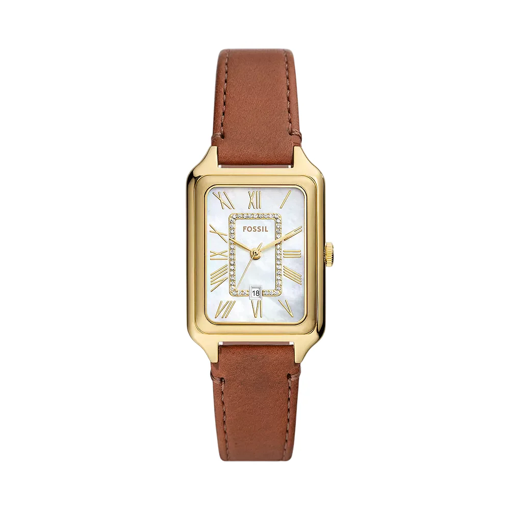 Fossil Raquel Women's 26mm Brown Strap Watch - White Mother of Pearl Dial