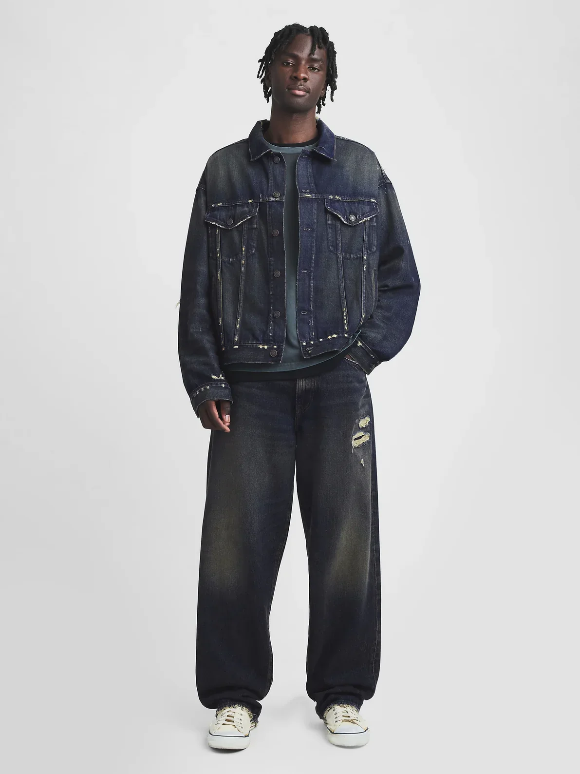 Gap - MadHappy - Distressed Denim Trucker Jacket - Dark Wash - Image 2