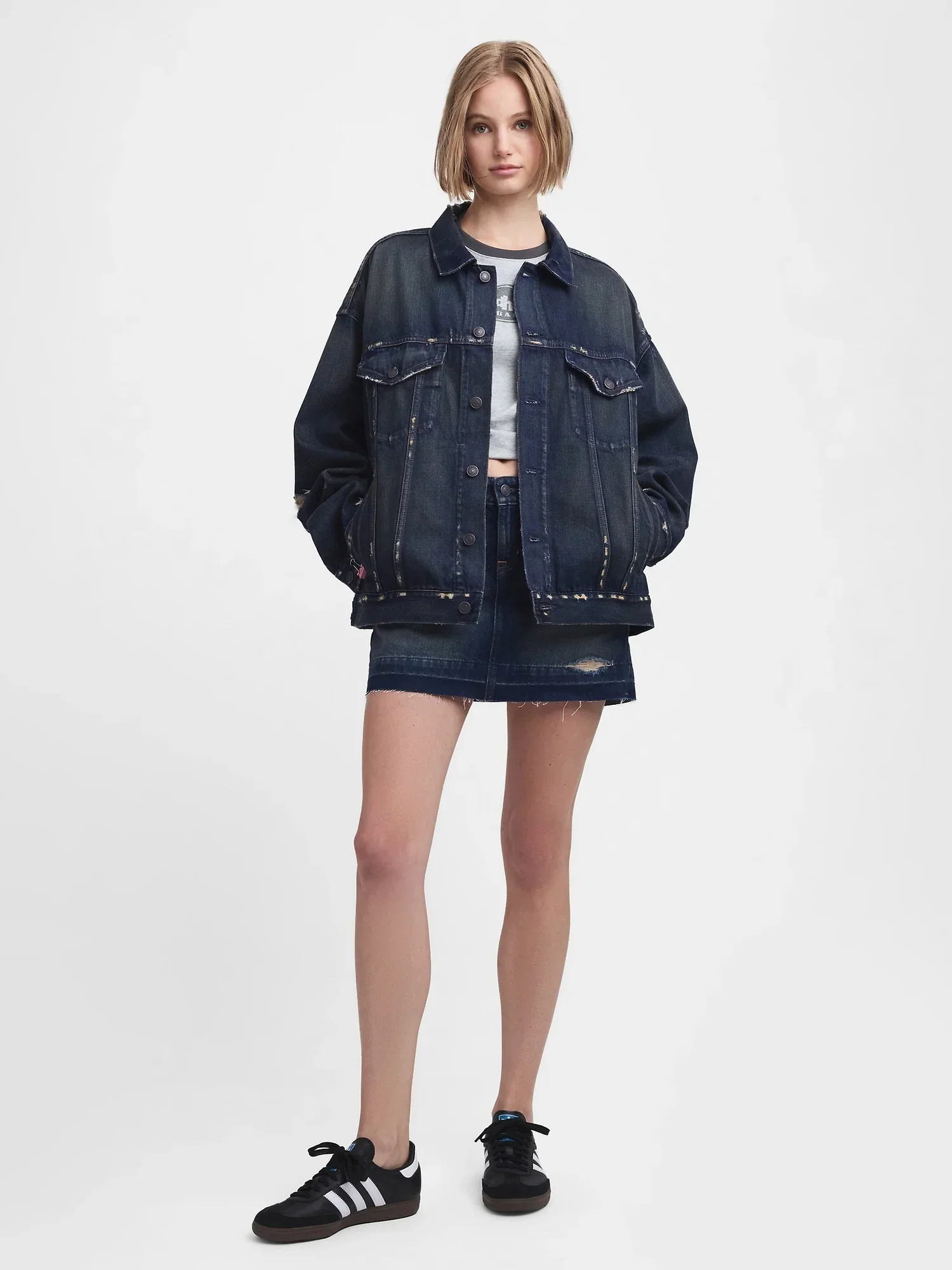 Gap - MadHappy - Distressed Denim Trucker Jacket - Dark Wash - Image 5