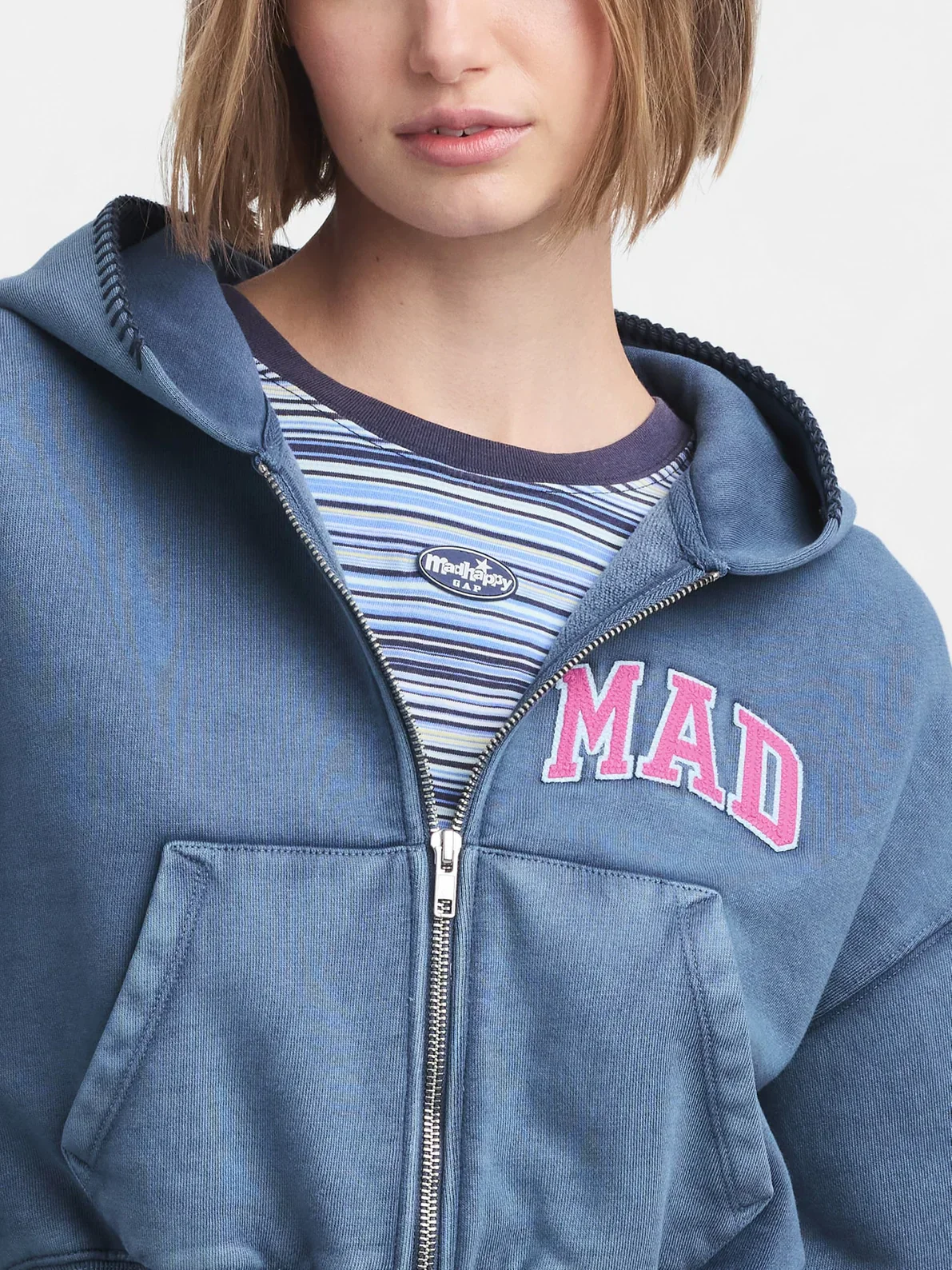Gap MadHappy Full Zip Cropped Hoodie – Contemporary Fit in Navy - Image 3