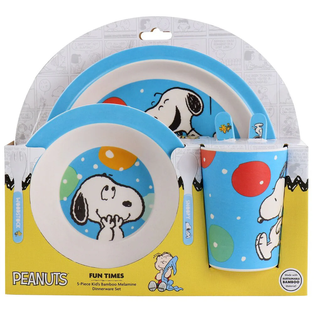 Gibson Peanuts Fun Times Bamboo Melamine Dinnerware Set (5-Piece) - Blue - Image 10