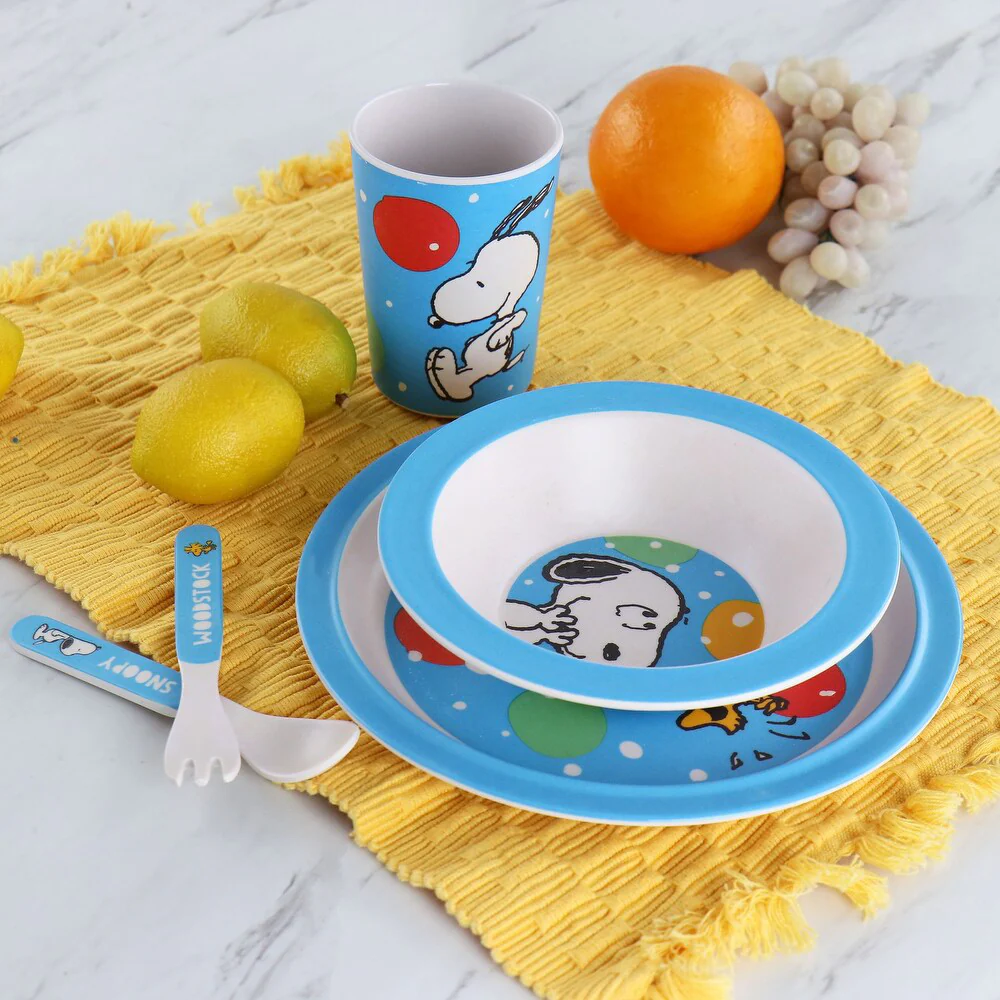 Gibson Peanuts Fun Times Bamboo Melamine Dinnerware Set (5-Piece) - Blue - Image 11