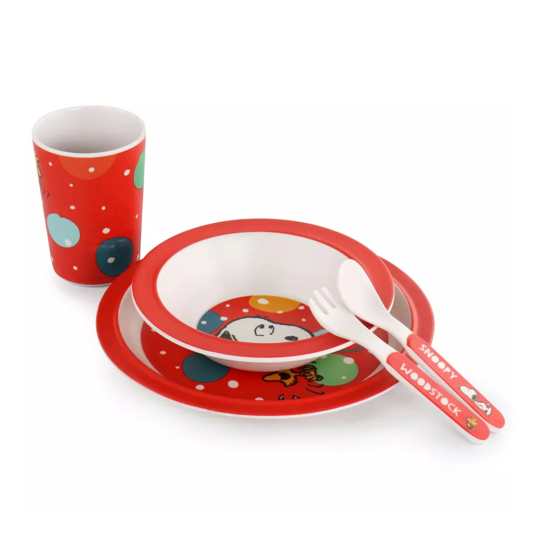 Gibson Peanuts Fun Times Bamboo Melamine Dinnerware Set (5-Piece) - Red - Image 2