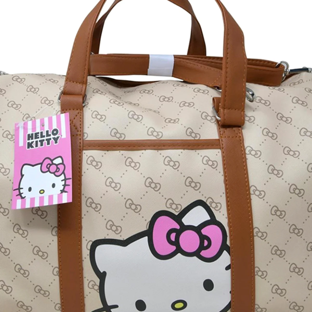 Hello Kitty Deluxe Duffle Bag with Adjustable Shoulder Strap - Beige/Brown - Image 2