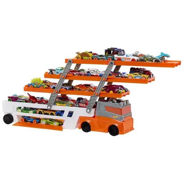 Hot Wheels Mega Hauler Truck Toy with 4 Die-Cast Cars - Orange - Image 2