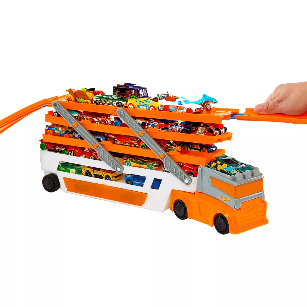 Hot Wheels Mega Hauler Truck Toy with 4 Die-Cast Cars - Orange - Image 4