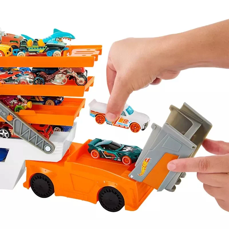 Hot Wheels Mega Hauler Truck Toy with 4 Die-Cast Cars - Orange - Image 5
