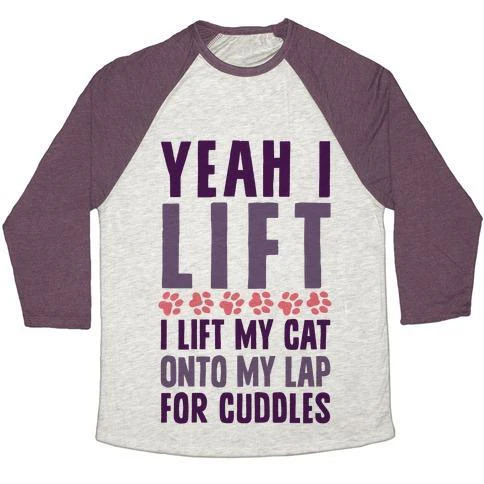 I LIFT (MY CAT ONTO MY LAP) UNISEX TRI-BLEND BASEBALL TEE - Image 4