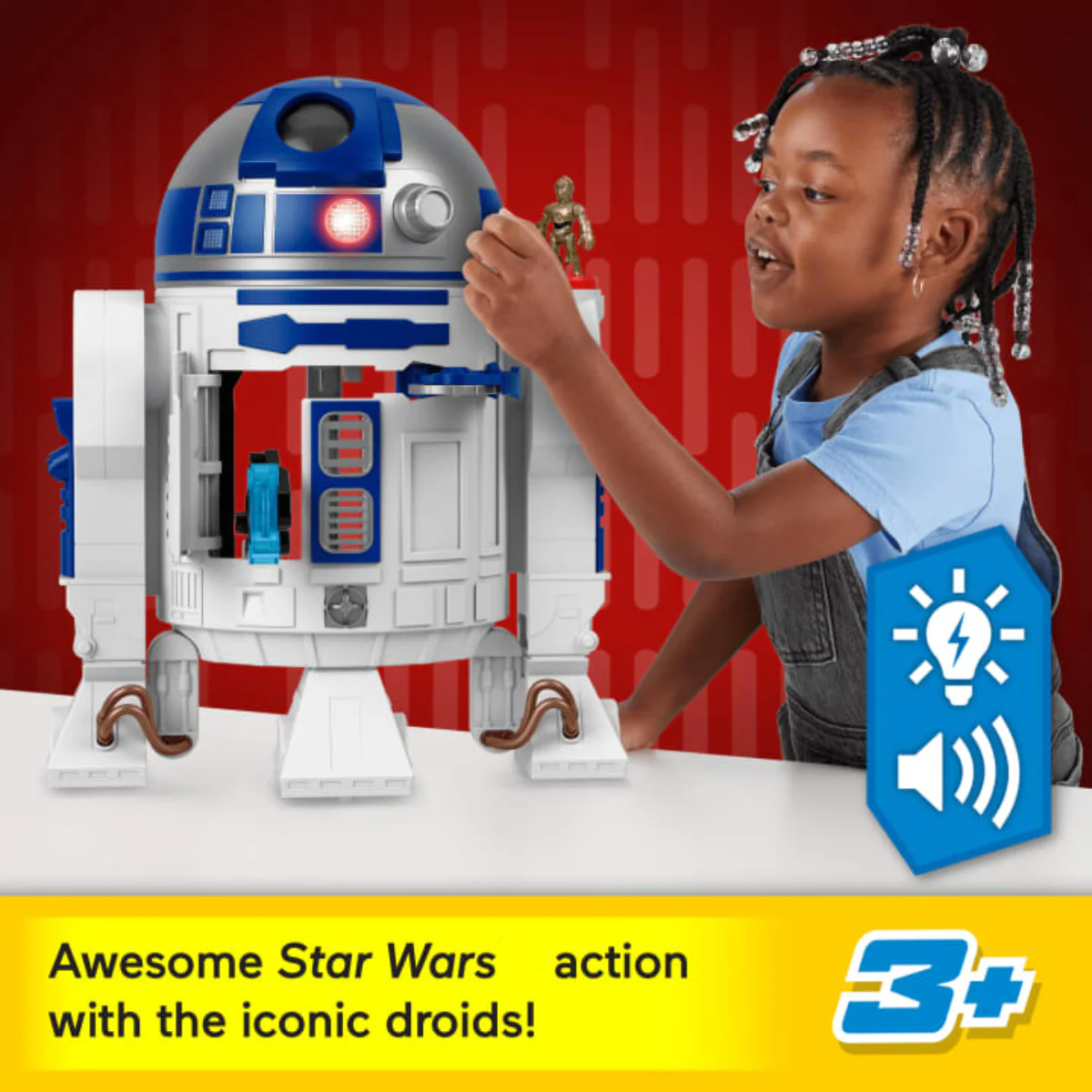 Imaginext Star Wars R2-D2 Toy with C-3Po Diecast Character Key - White/Blue - Image 5