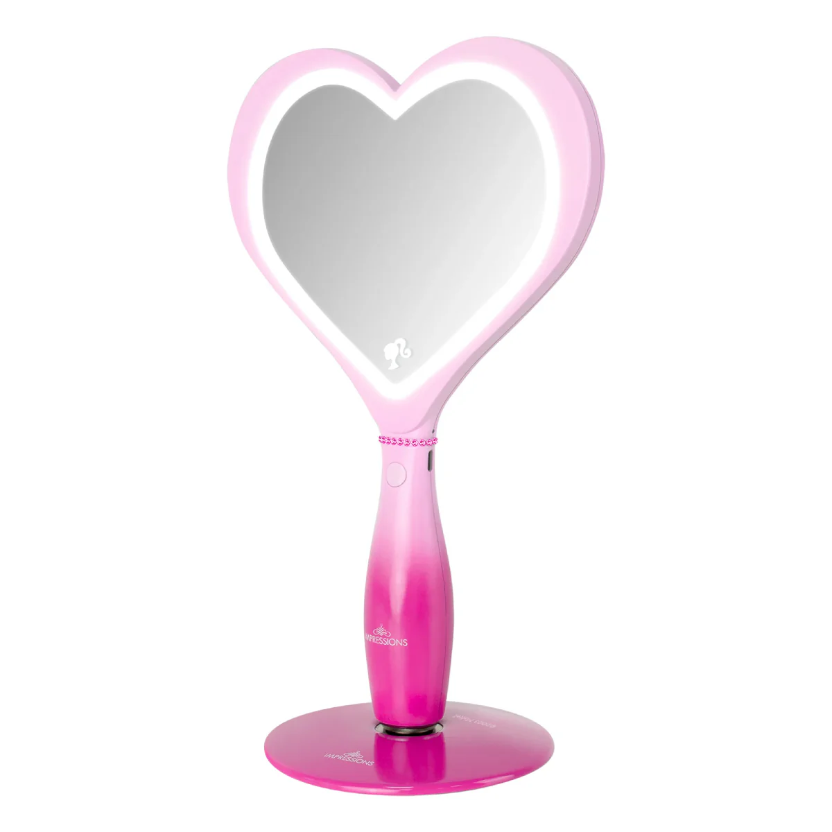 Impressions Vanity Barbie LED Handheld Makeup Mirror with Standing Base - Pink - Image 2