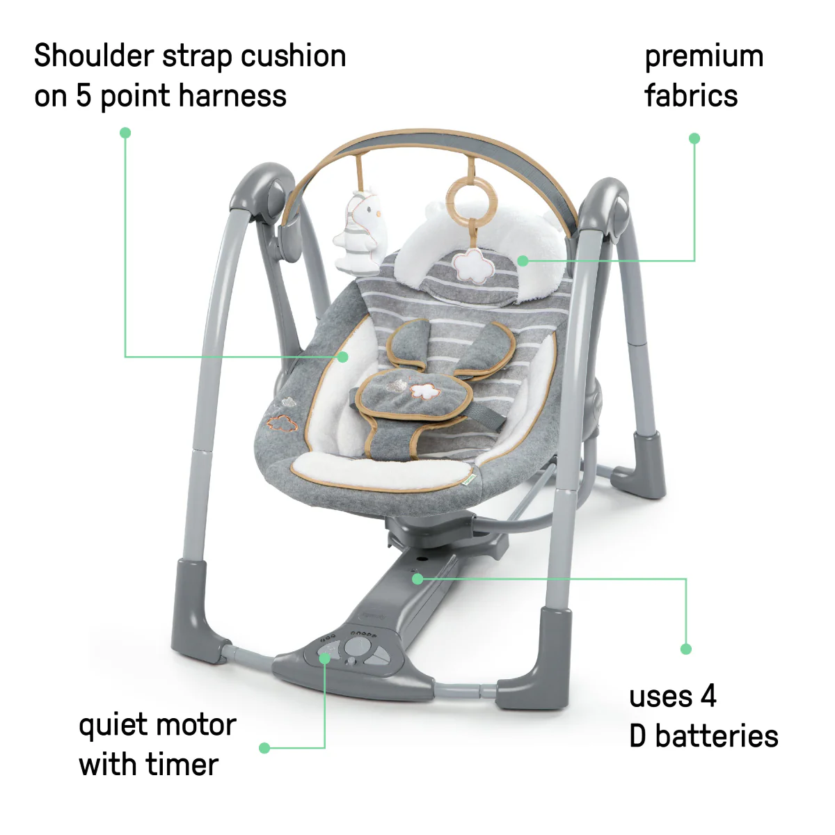 Ingenuity Boutique Collection Deluxe Swing 'n Go Portable Baby Swing - Bella Teddy - Image 3