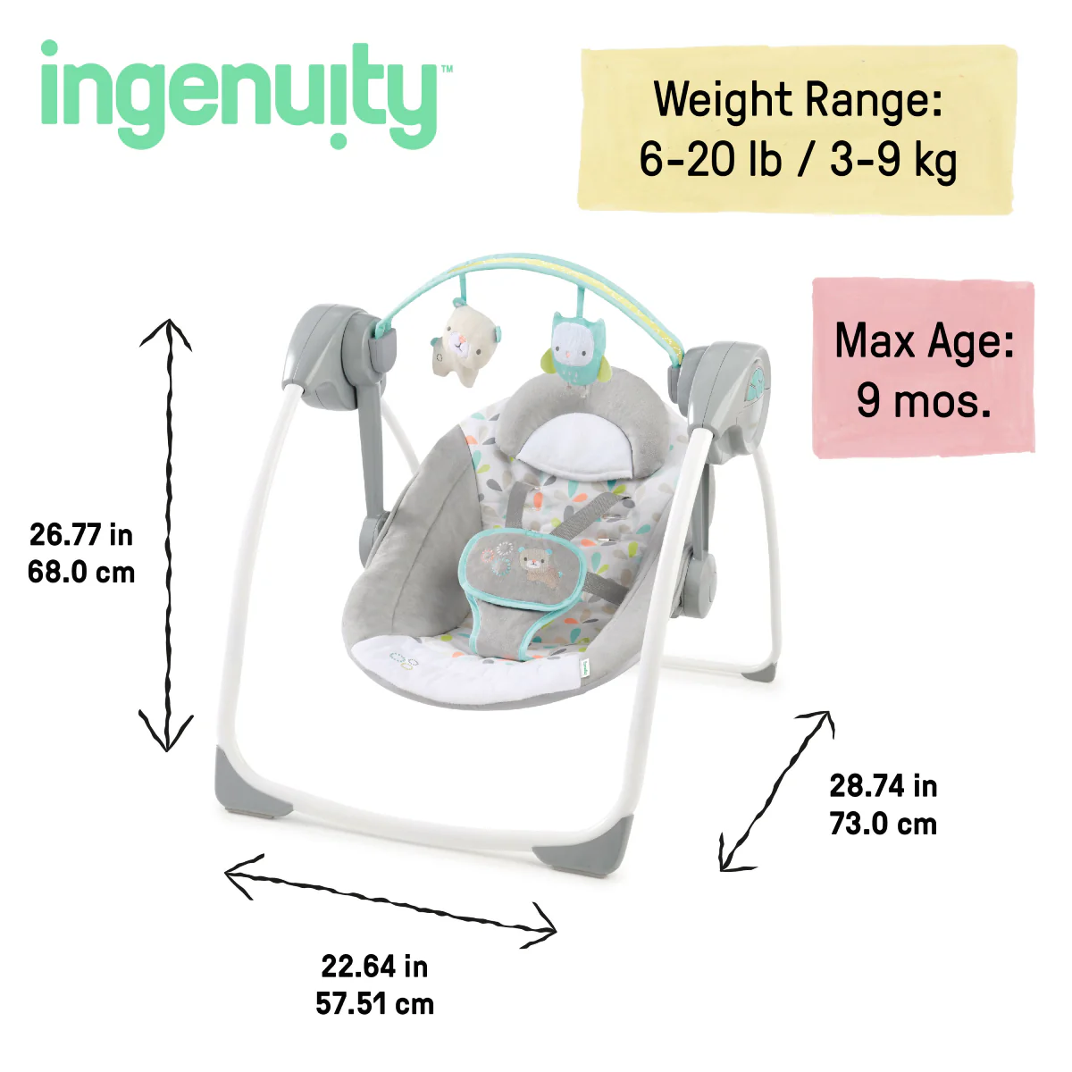 Ingenuity Comfort 2 Go Compact Portable Baby Swing - Fanciful Forest - Image 3