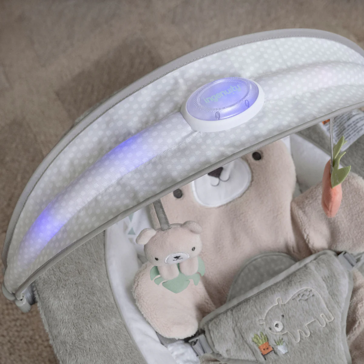Ingenuity InLighten Baby Bouncer Seat with Light Up Toy Bar - Gray - Image 3