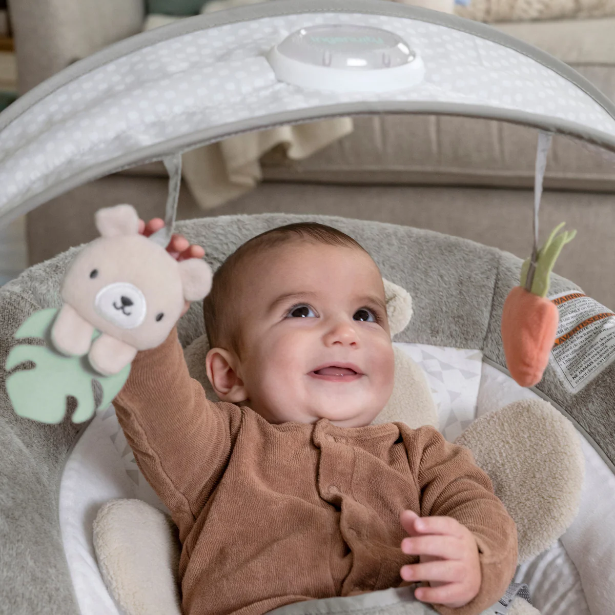 Ingenuity InLighten Baby Bouncer Seat with Light Up Toy Bar - Gray - Image 4