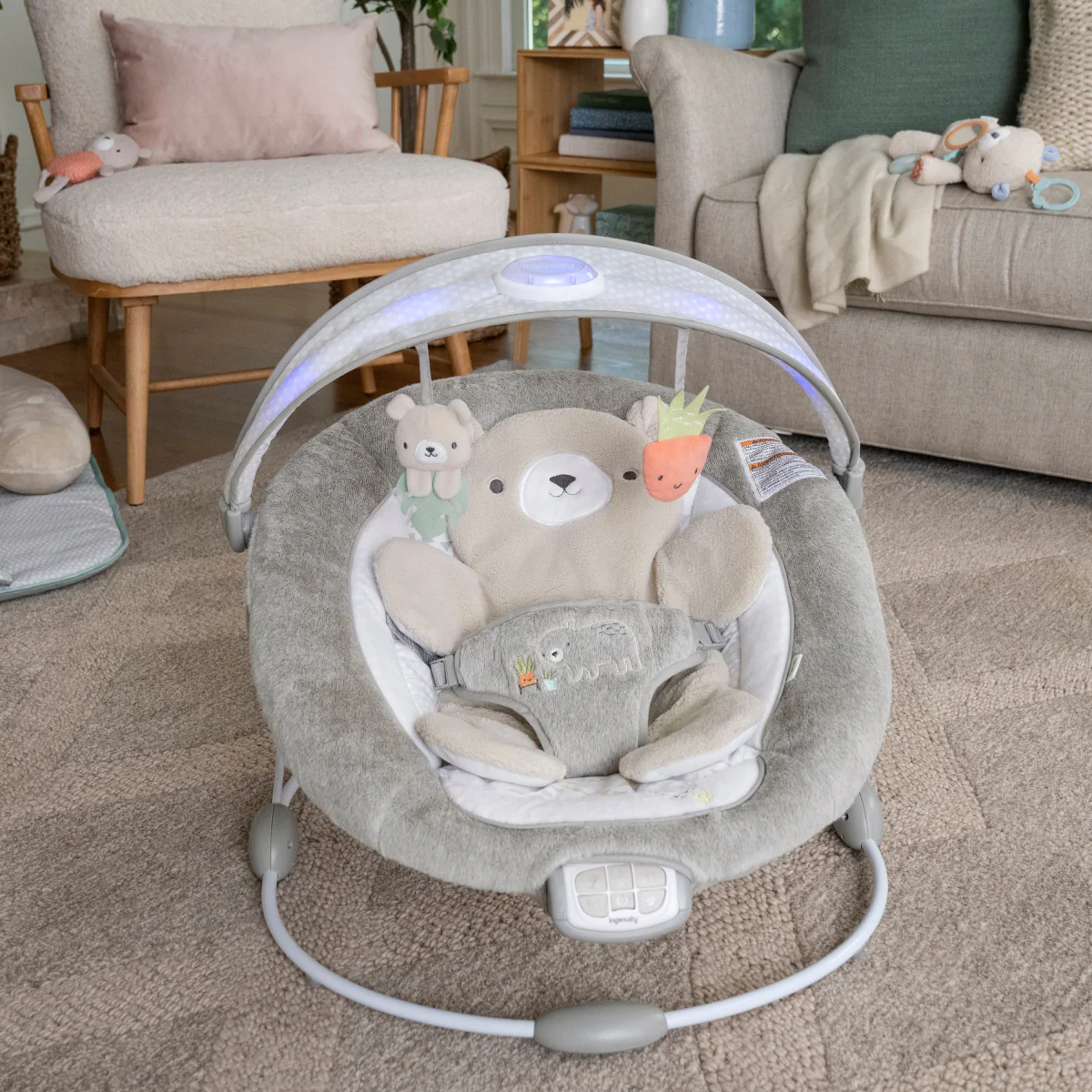 Ingenuity InLighten Baby Bouncer Seat with Light Up Toy Bar - Gray - Image 7