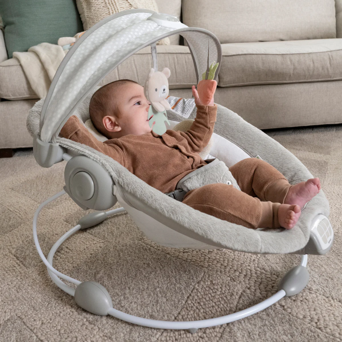 Ingenuity InLighten Baby Bouncer Seat with Light Up Toy Bar - Gray - Image 8