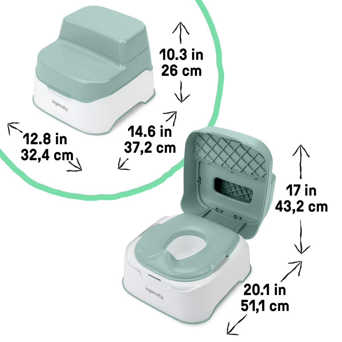 Ingenuity Prepare to Potty 3-in-1 System - Green/White - Image 2
