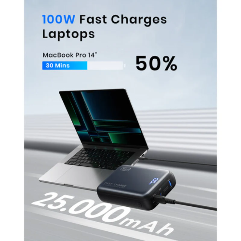 INIU P63-P1 Leopard Power 25000mAh 100W Portable Power Bank with LED Display - Blue/Black - Image 4