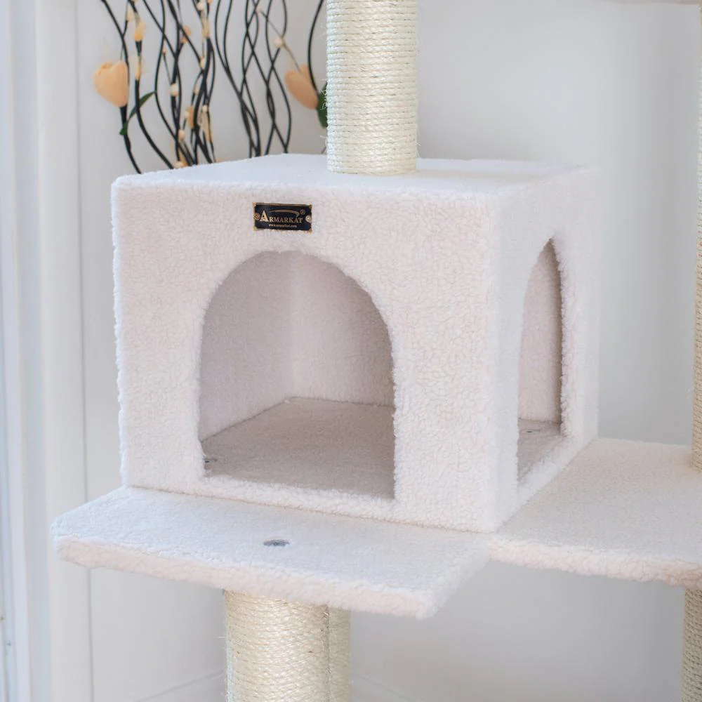 Ivory 57" High Real Wood Cat Tree, Fleece Covered Cat Climber - Image 3